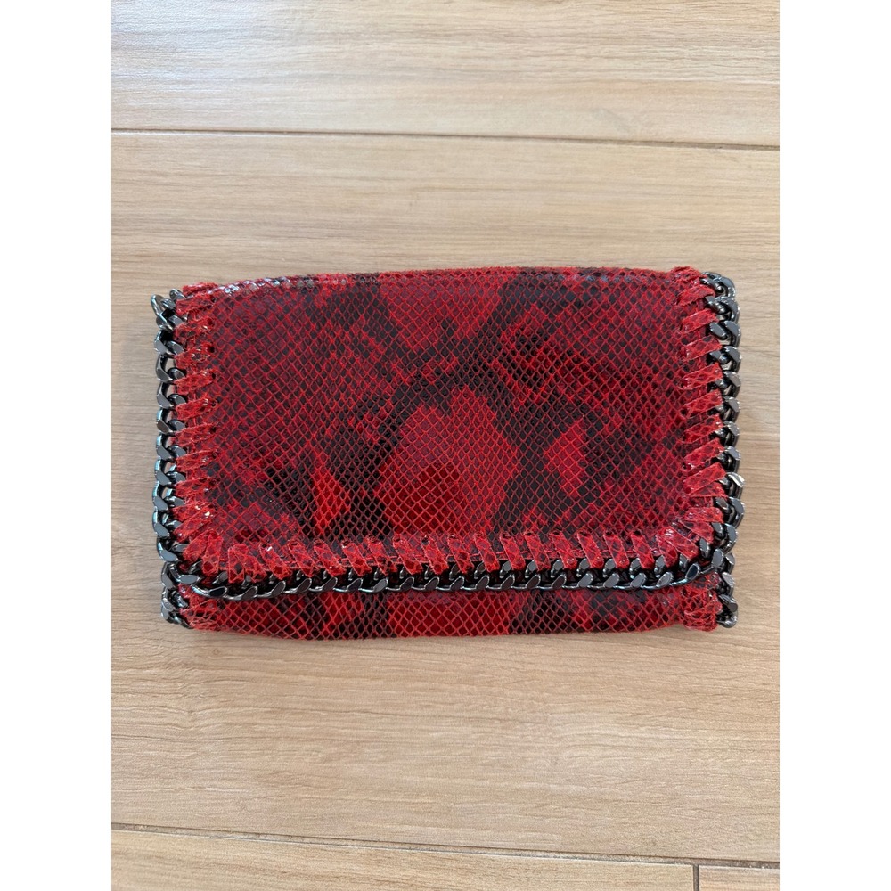 Borse in Pelle Italian Red Snakeskin Leather Chain Trim Clutch Bag Made in Italy
